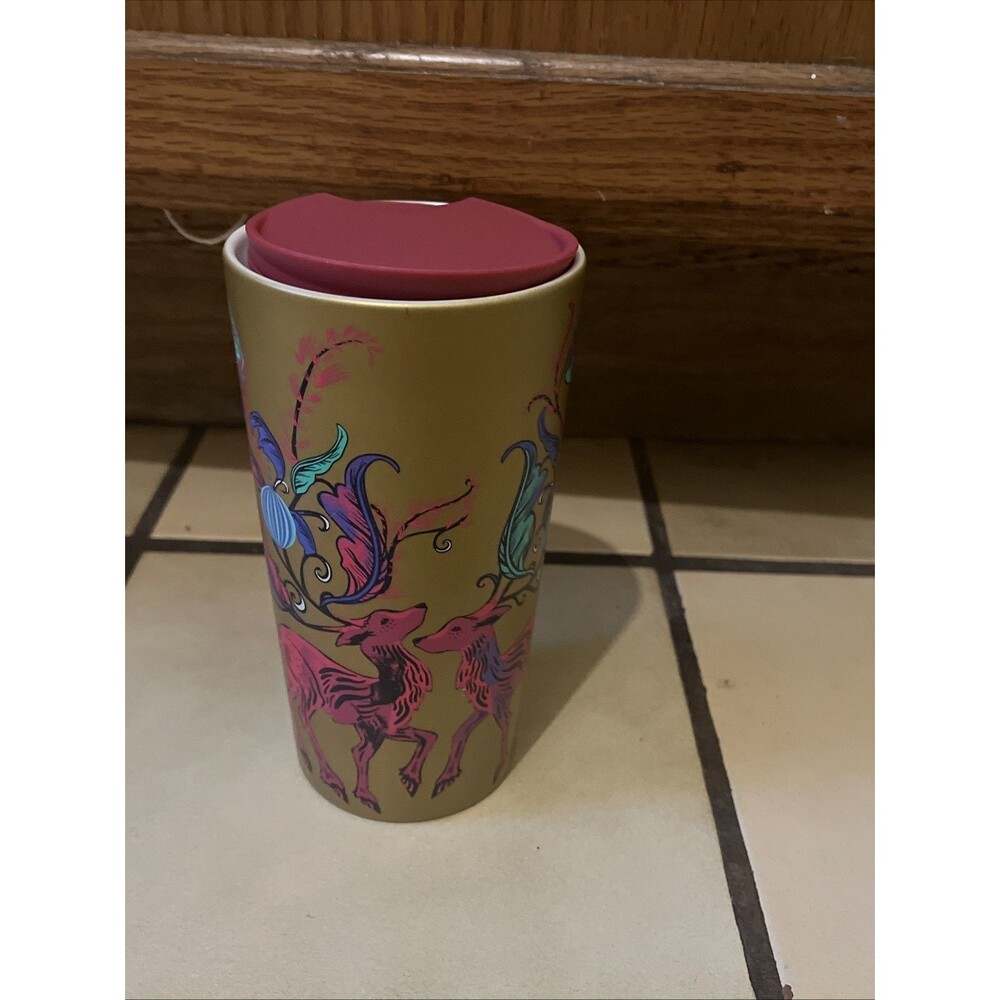 Starbucks 2024 Two Deer Gold Christmas Ceramic Tumbler with Lid